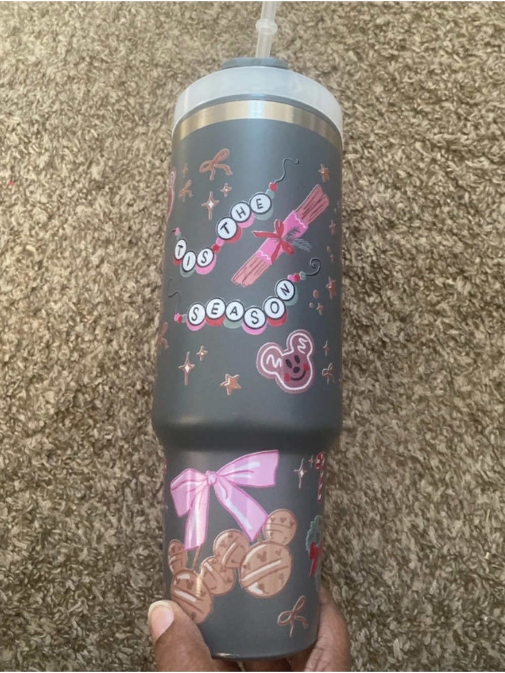 Handcrafted Gray Holiday Travel Tumbler with Handle - Unbranded - Picture 2 of 5